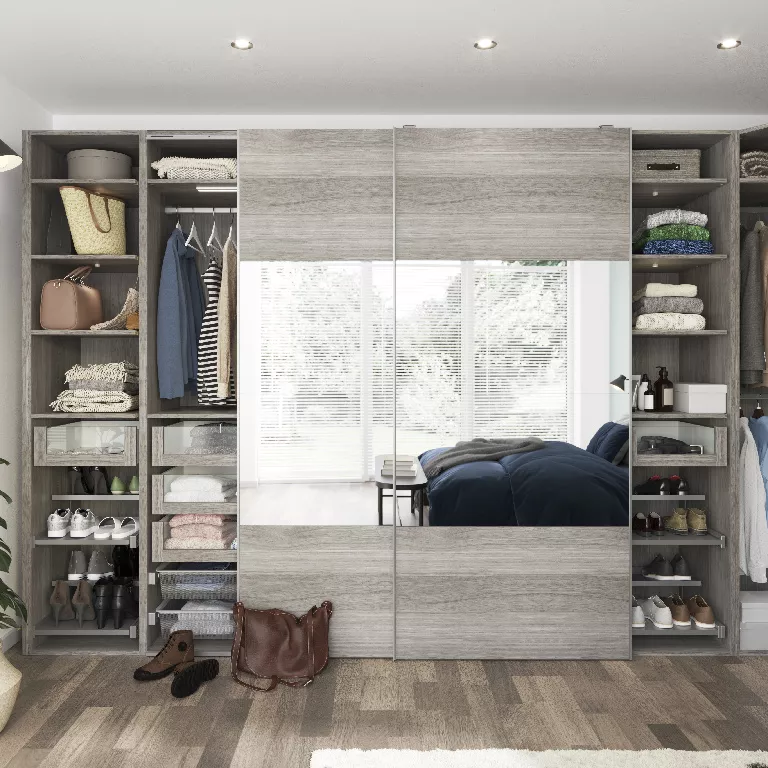 Atomia Contemporary Panelled Mirrored Matt Grey Oak Effect 8 Door Sliding Wardrobe Door Kit (H)560mm (W)3000mm 4 Atomia Contemporary Panelled Mirrored Matt Grey Oak Effect 8 Door Sliding Wardrobe Door Kit (H)560mm (W)3000mm - Image 2