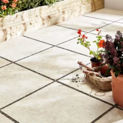 Egypte Stone Cream Matt Stone Effect Porcelain Outdoor Floor Tile, Pack Of 2, (L)600mm (W)600mm
