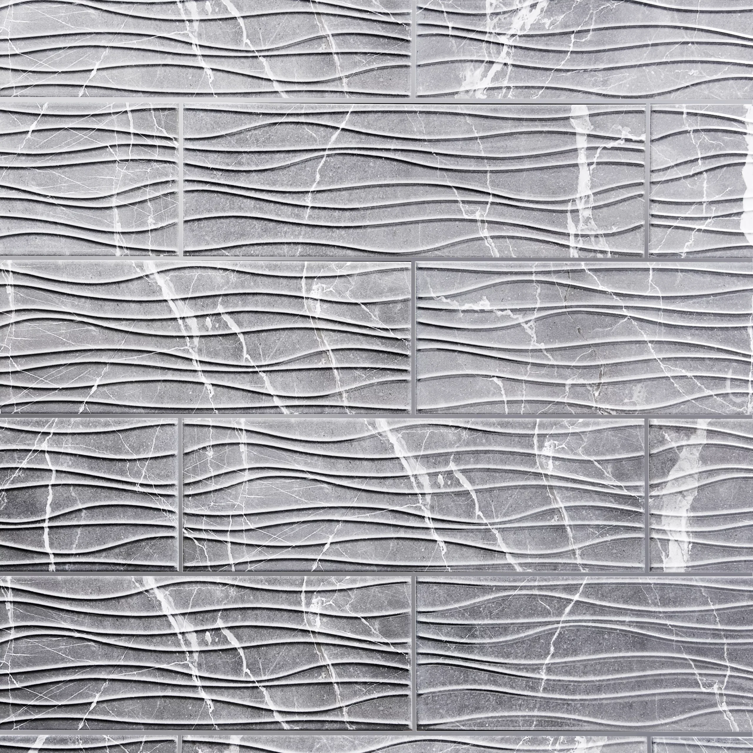 Elegance Grey 3D Decor Marble Effect Ceramic Tile, Pack Of 7, (L)600mm (W)200mm 6 Elegance Grey 3D Decor Marble Effect Ceramic Tile, Pack Of 7, (L)600mm (W)200mm - Image 4