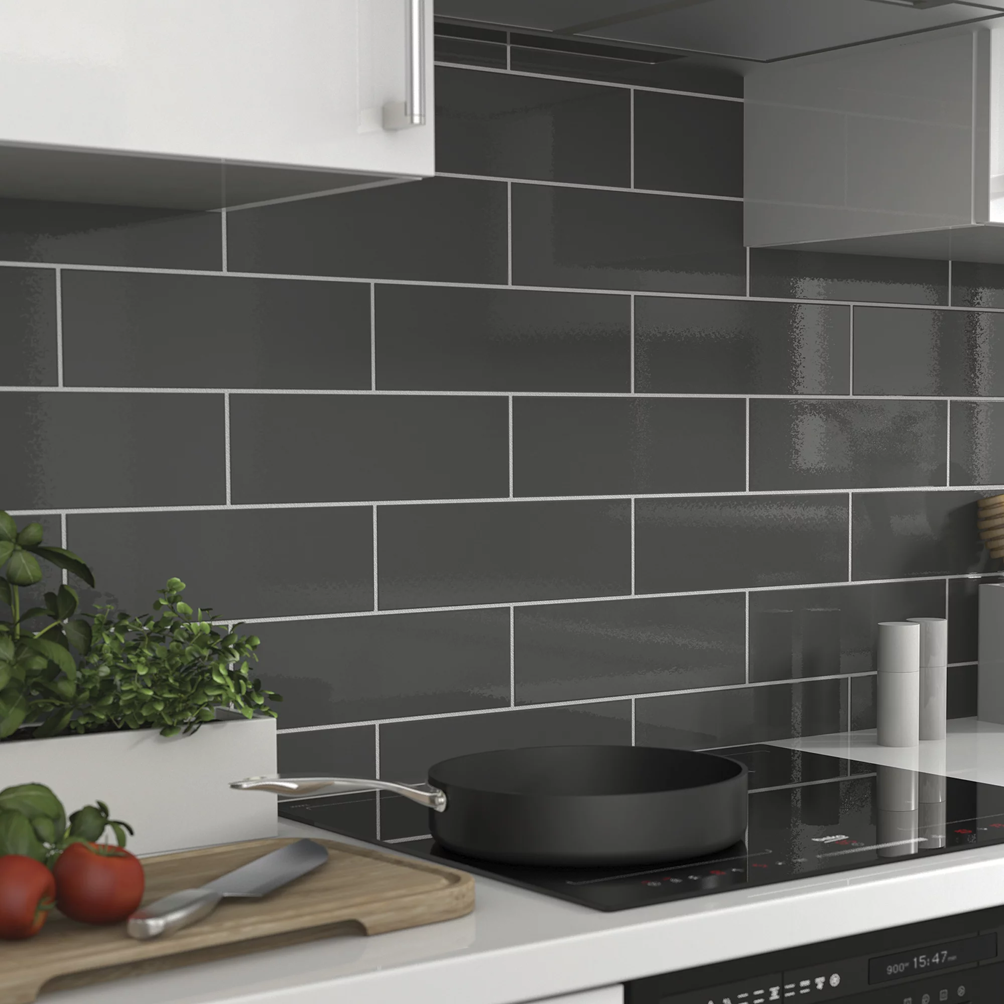 Glina Anthracite Gloss Ceramic Wall Tile, Pack Of 34, (L)297mm (W)97mm 8 Glina Anthracite Gloss Ceramic Wall Tile, Pack Of 34, (L)297mm (W)97mm - Image 6