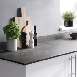 GoodHome 12mm Nepeta Matt Grey Paper & Resin Square Edge Kitchen Worktop, (L)2000mm -Trade point goodhome 12mm nepeta matt grey paper resin square edge kitchen worktop l 2000mm3663602636892 02i bq