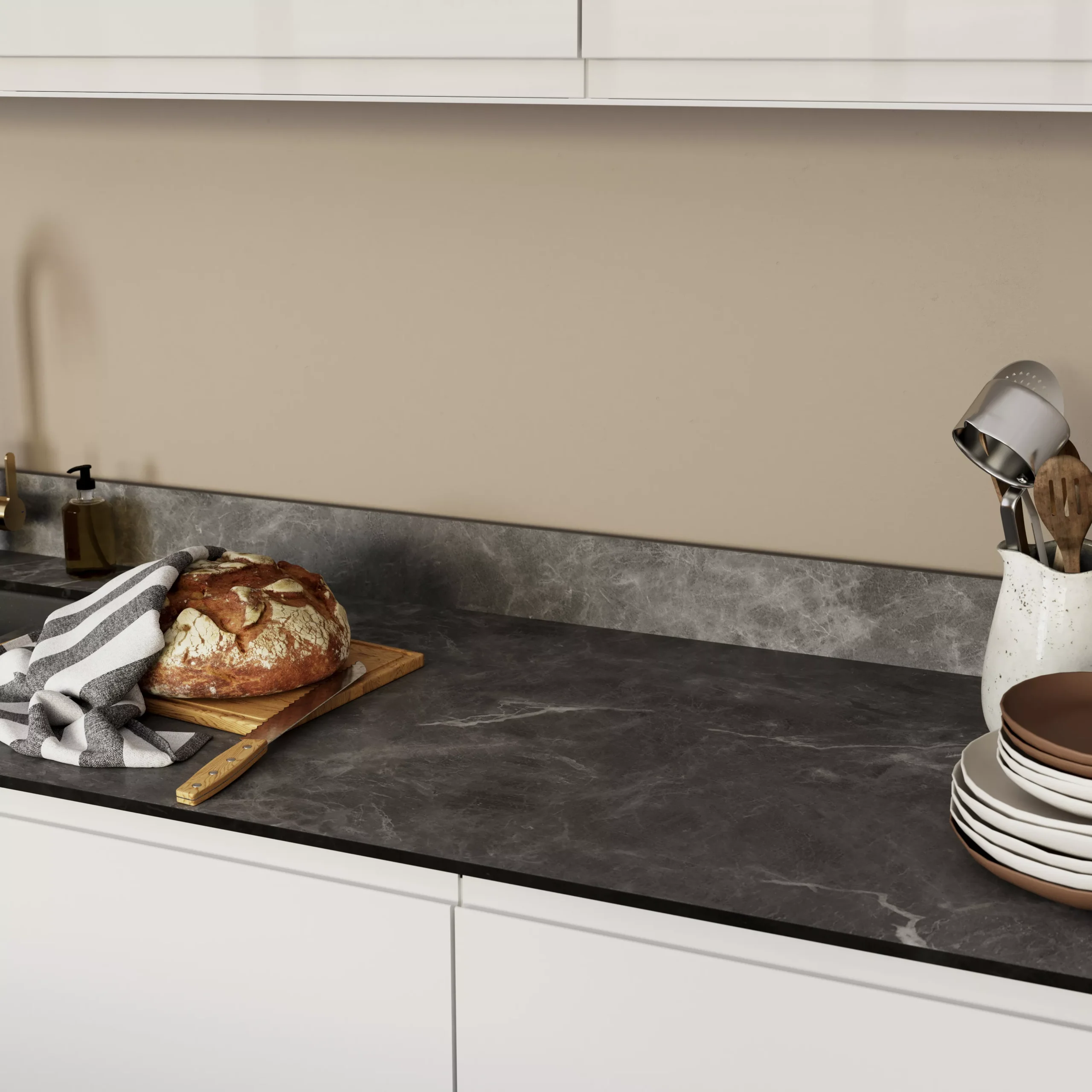 GoodHome 12mm Nepeta Matt Grey Soapstone Effect Paper & Resin Square Edge Kitchen Worktop, (L)3000mm 7 GoodHome 12mm Nepeta Matt Grey Soapstone Effect Paper & Resin Square Edge Kitchen Worktop, (L)3000mm - Image 5