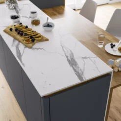 GoodHome 12mm Nepeta Matt White Marble Effect Paper & Resin Square Edge Kitchen Breakfast Bar, (L)2000mm -Trade point goodhome 12mm nepeta matt white marble effect paper resin square edge kitchen breakfast bar l 2000mm5059340483245 01i