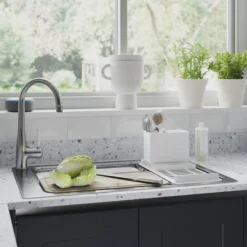 GoodHome 22mm Algiata Matt Grey Terrazzo Effect Chipboard & Laminate Square Edge Kitchen Breakfast Bar, (L)2000mm -Trade point goodhome 22mm algiata matt grey terrazzo effect chipboard laminate square edge kitchen breakfast bar l 2000mm3663602482574 01i