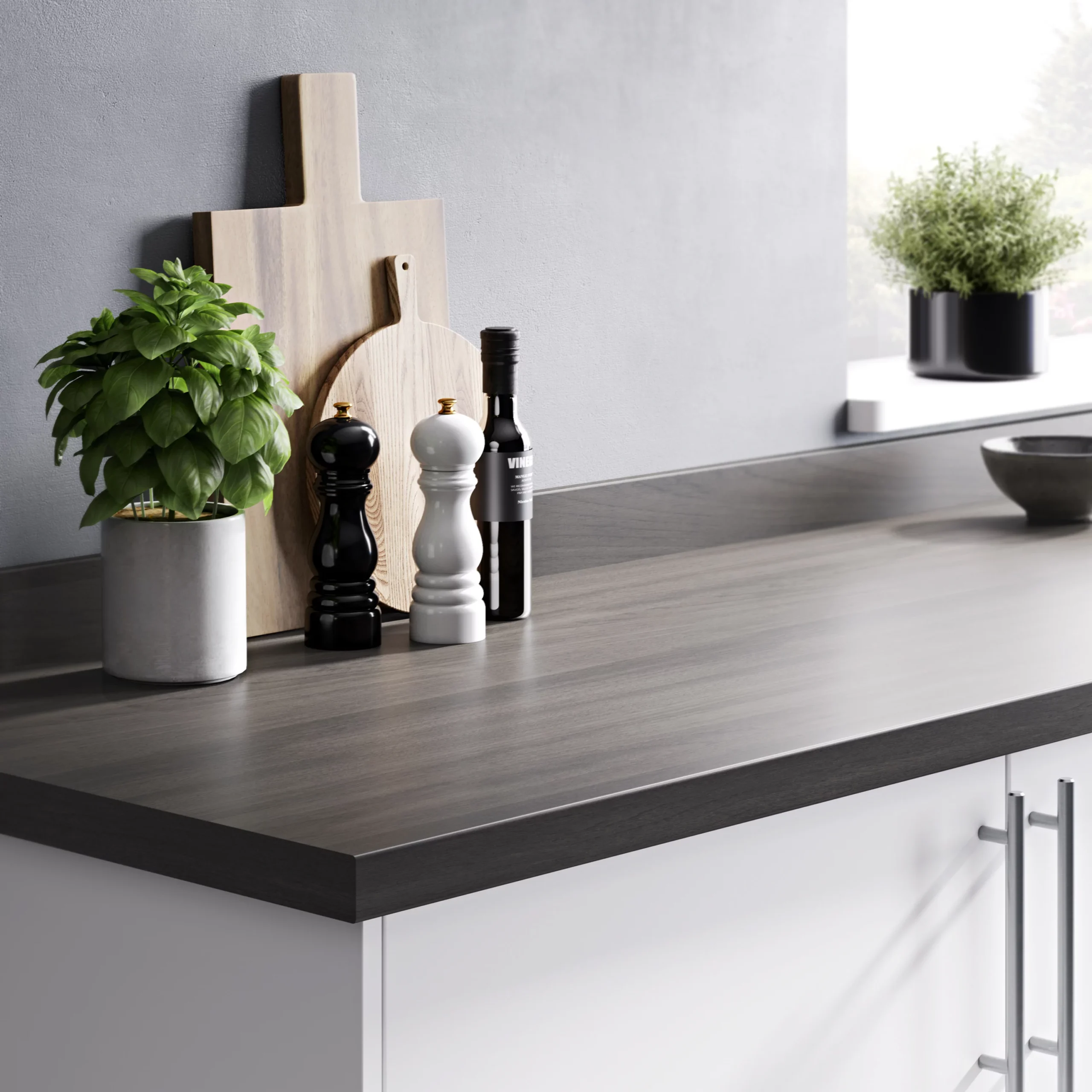GoodHome 38mm Kabsa Matt Grey Oak Effect Laminate & Particle Board Post-formed Kitchen Breakfast Bar, (L)2000mm 6 GoodHome 38mm Kabsa Matt Grey Oak Effect Laminate & Particle Board Post-formed Kitchen Breakfast Bar, (L)2000mm - Image 4