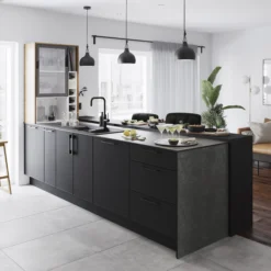 GoodHome 38mm Super Matt Black Chipboard & Laminate Square Edge Kitchen Worktop, (L)3000mm -Trade point goodhome 38mm super matt black chipboard laminate square edge kitchen worktop l 3000mm3663602635772 04i