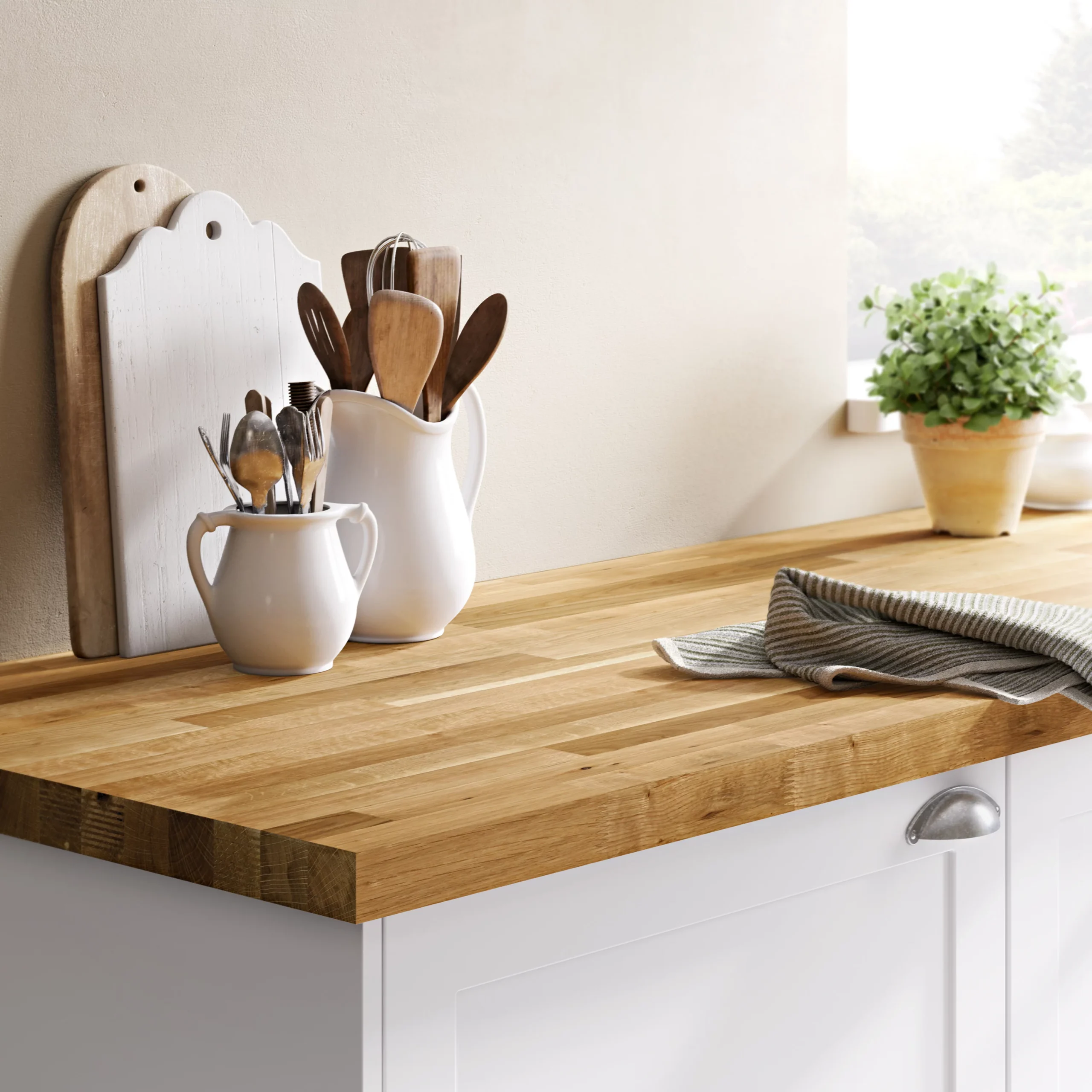 GoodHome 40mm Hinita Natural Solid Oak Square Edge Kitchen Island Worktop, (L)1800mm 5 GoodHome 40mm Hinita Natural Solid Oak Square Edge Kitchen Island Worktop, (L)1800mm - Image 3