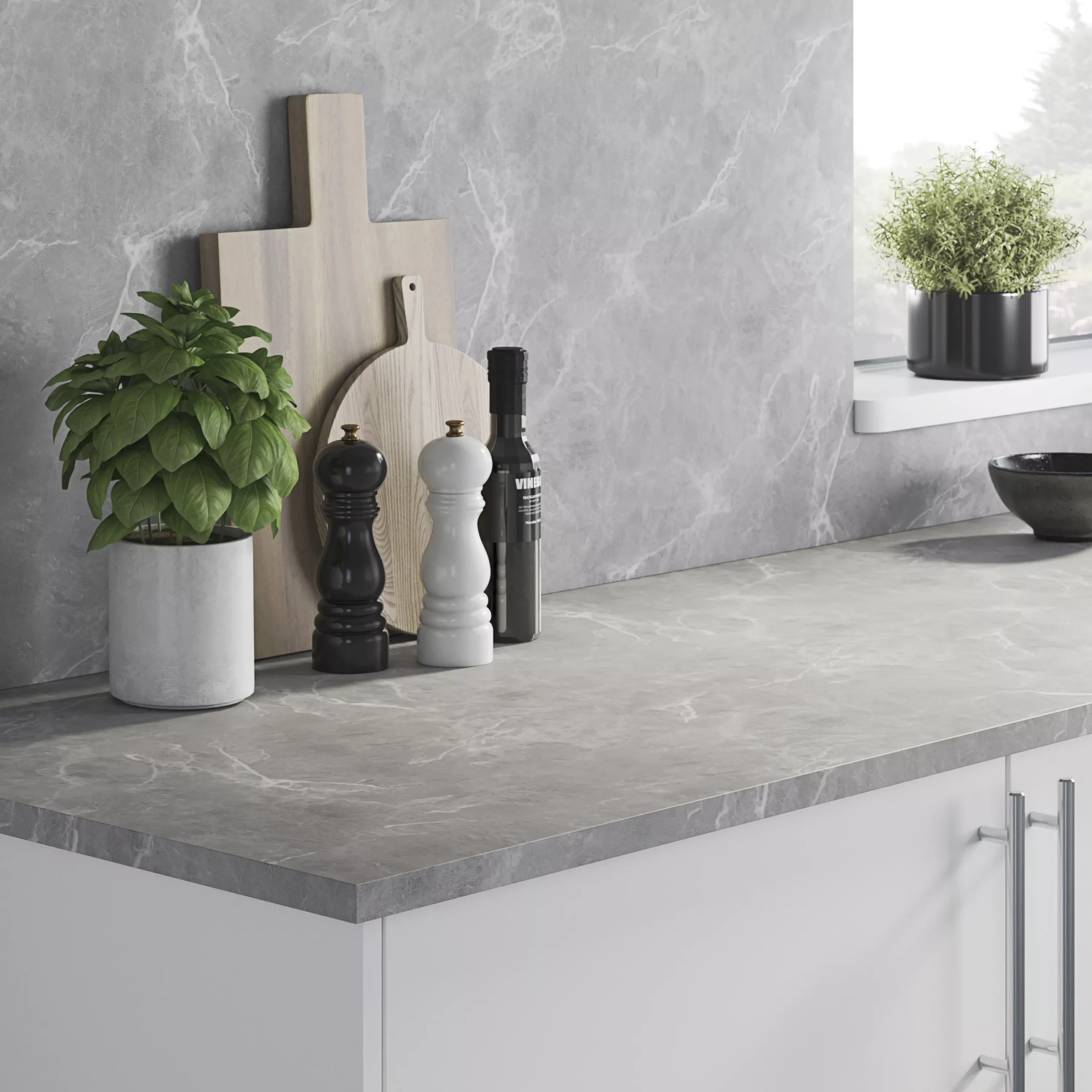 GoodHome Algiata Polished Grey Marble Effect Laminated Chipboard Back Panel, (H)600mm (W)3000mm (T)8mm 5 GoodHome Algiata Polished Grey Marble Effect Laminated Chipboard Back Panel, (H)600mm (W)3000mm (T)8mm - Image 3