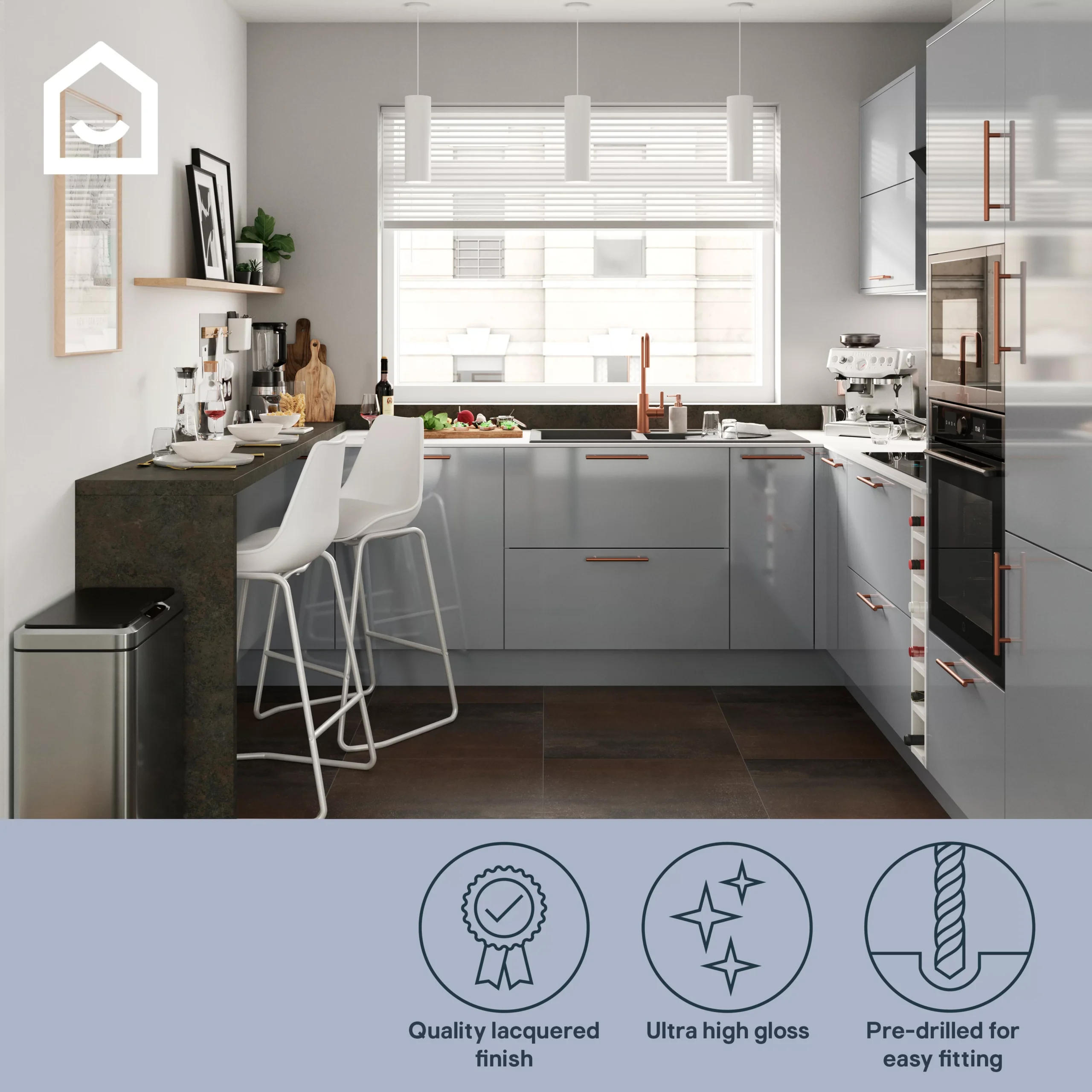 GoodHome Alisma High Gloss Grey Slab Standard End Panel (H)2010mm (W)570mm, Pair 13 GoodHome Alisma High Gloss Grey Slab Standard End Panel (H)2010mm (W)570mm, Pair - Image 11
