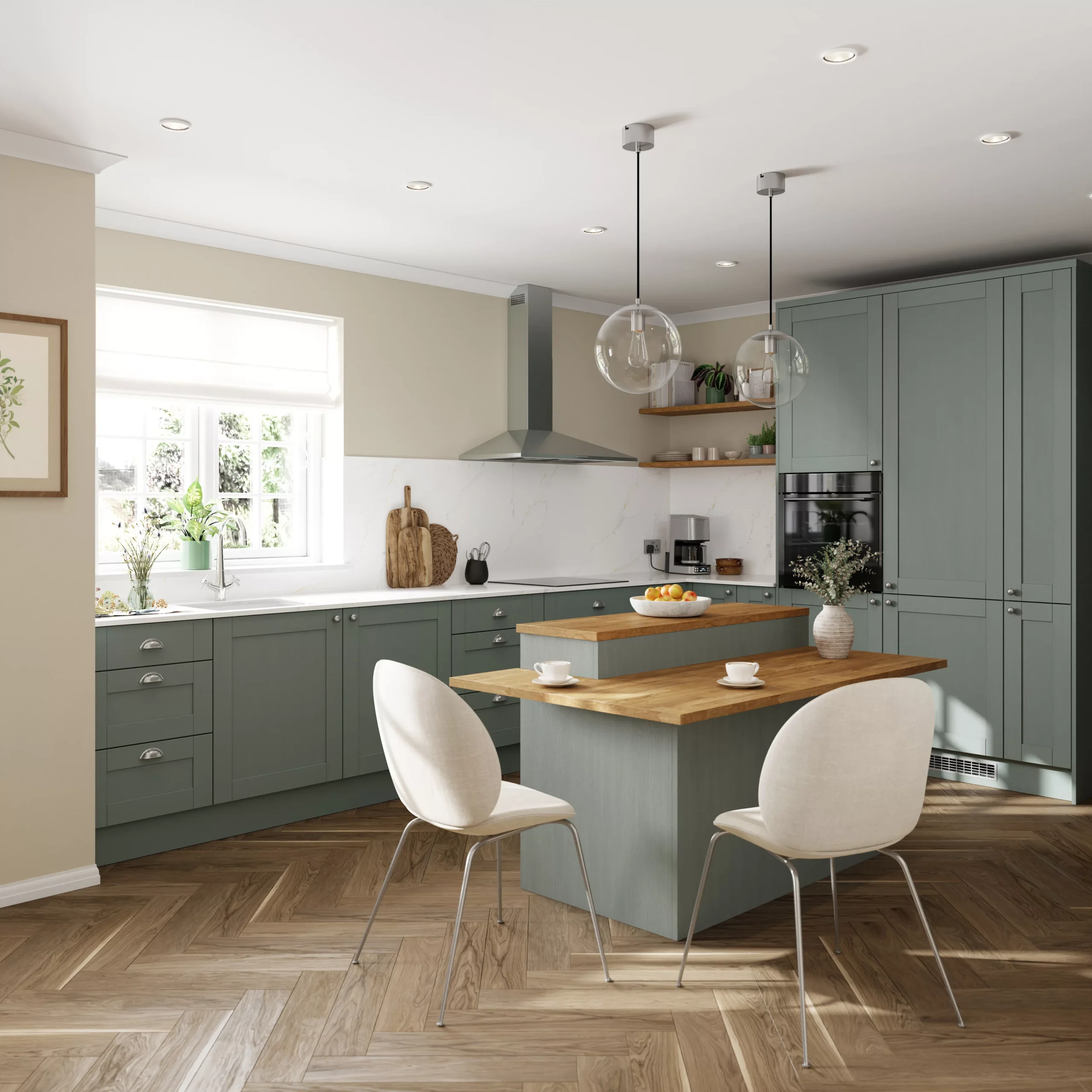 GoodHome Alpinia Matt Green Painted Wood Effect Shaker Tall Wall Cabinet Door (W)600mm (H)895mm (T)18mm 9 GoodHome Alpinia Matt Green Painted Wood Effect Shaker Tall Wall Cabinet Door (W)600mm (H)895mm (T)18mm - Image 7
