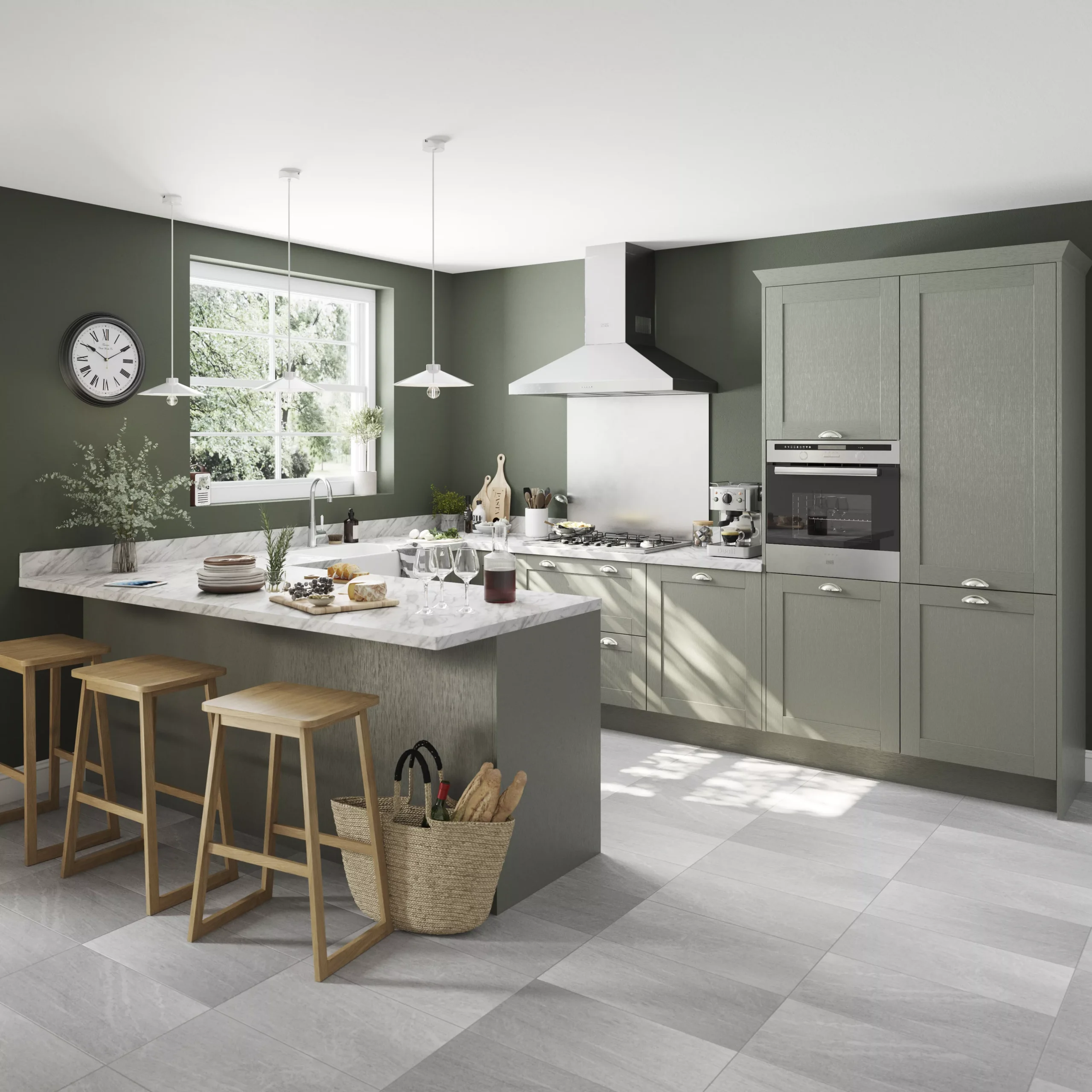 GoodHome Alpinia Matt Green Painted Wood Effect Shaker Tall Wall Cabinet Door (W)600mm (H)895mm (T)18mm 7 GoodHome Alpinia Matt Green Painted Wood Effect Shaker Tall Wall Cabinet Door (W)600mm (H)895mm (T)18mm - Image 5