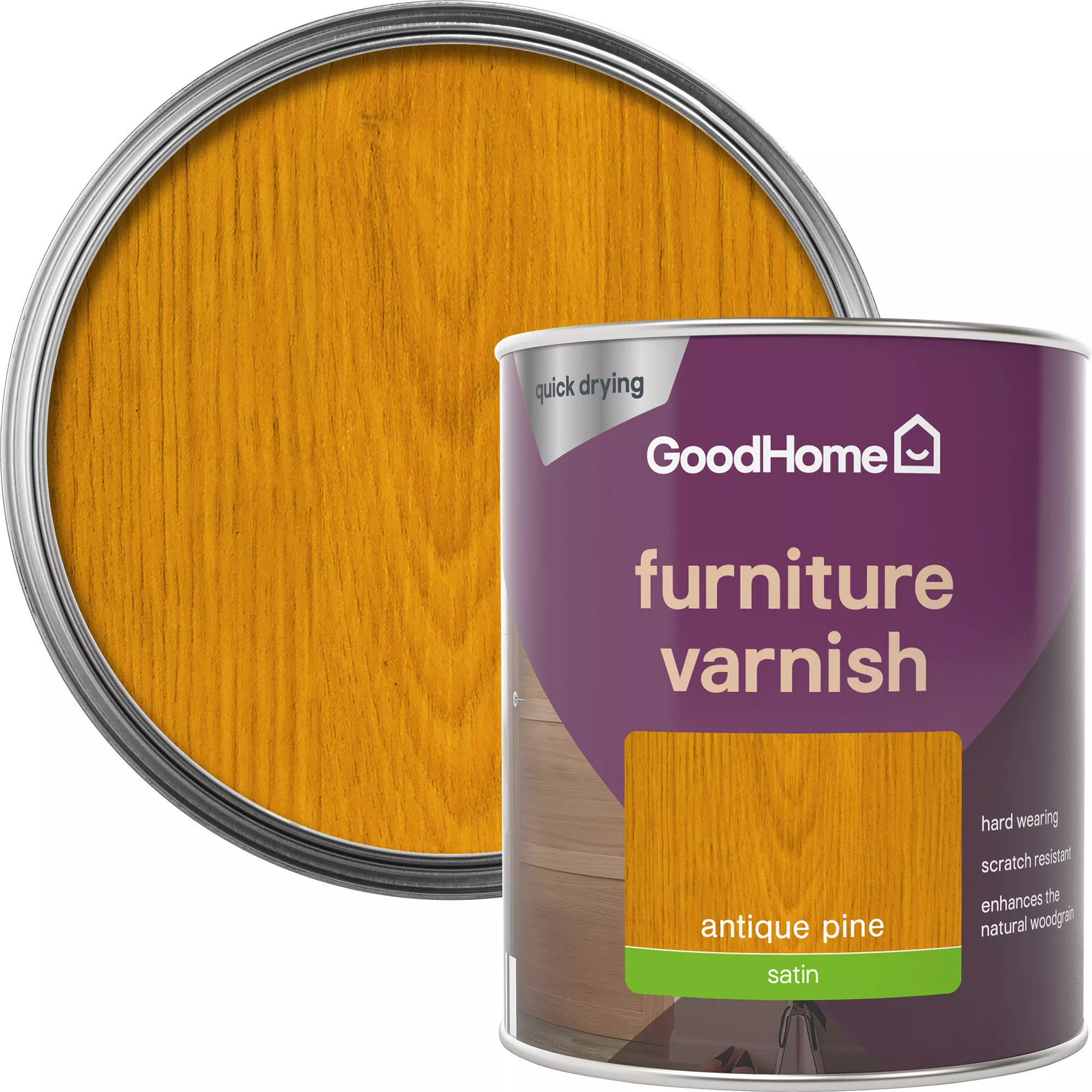 GoodHome Antique Pine Satin Multi-surface Furniture Wood Varnish, 750ml 3 GoodHome Antique Pine Satin Multi-surface Furniture Wood Varnish, 750ml