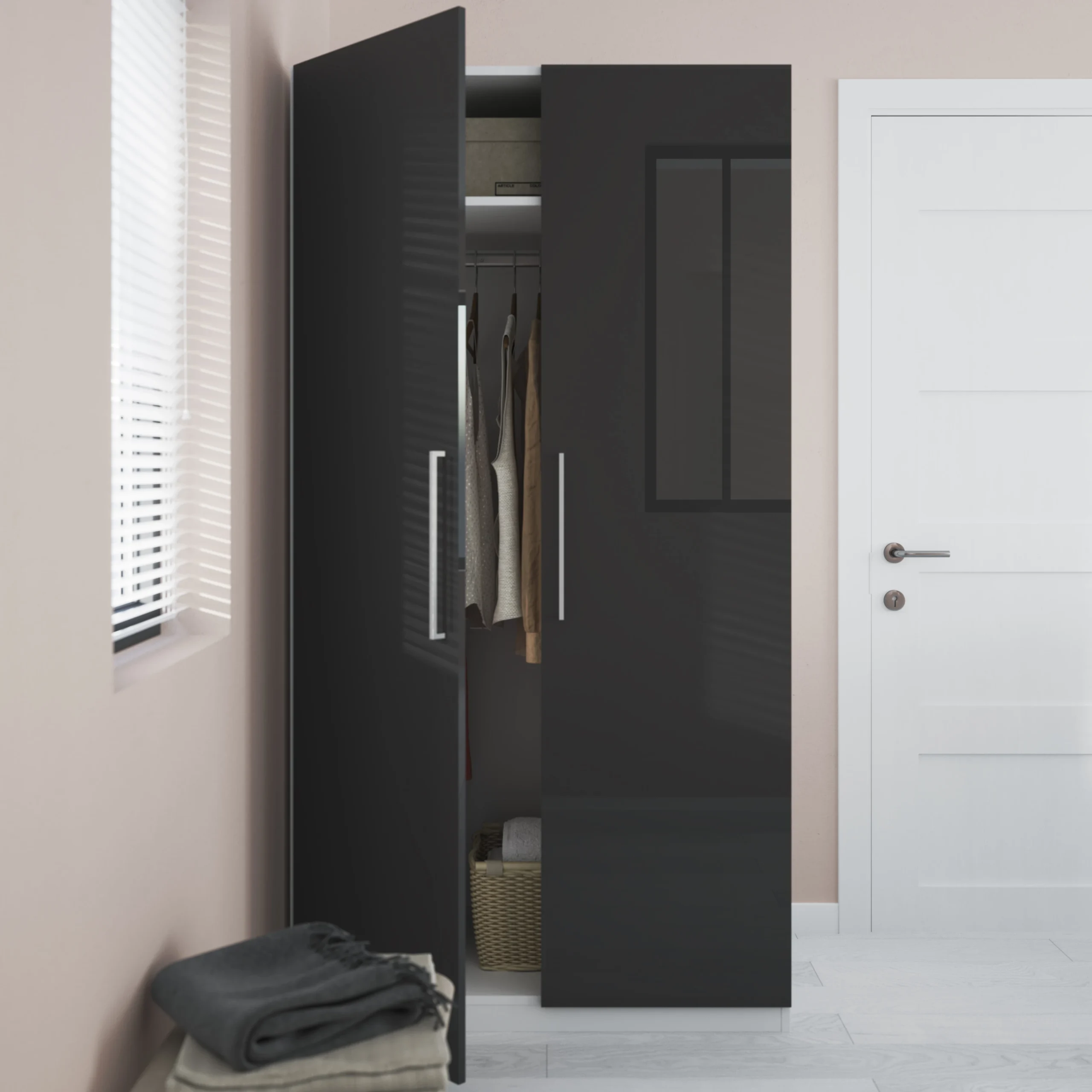 GoodHome Atomia Freestanding Gloss & Matt White & Anthracite 2 Door Large Double Wardrobe (H)1929mm (W)1000mm (D)596mm 7 GoodHome Atomia Freestanding Gloss & Matt White & Anthracite 2 Door Large Double Wardrobe (H)1929mm (W)1000mm (D)596mm - Image 5