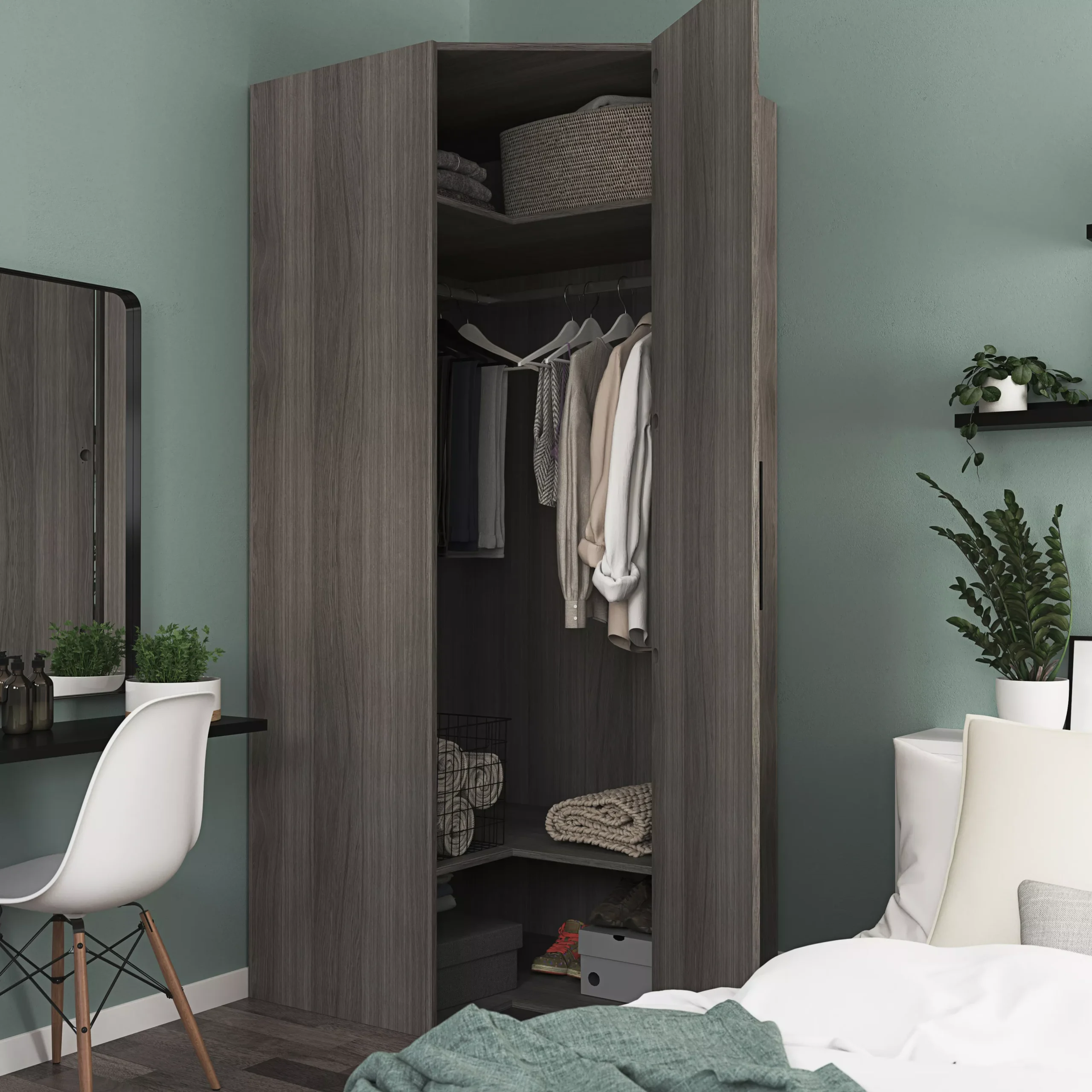 GoodHome Atomia Freestanding Matt Grey Oak Effect 1 Door Large Corner Wardrobe (W)1300mm (D)580mm 8 GoodHome Atomia Freestanding Matt Grey Oak Effect 1 Door Large Corner Wardrobe (W)1300mm (D)580mm - Image 6