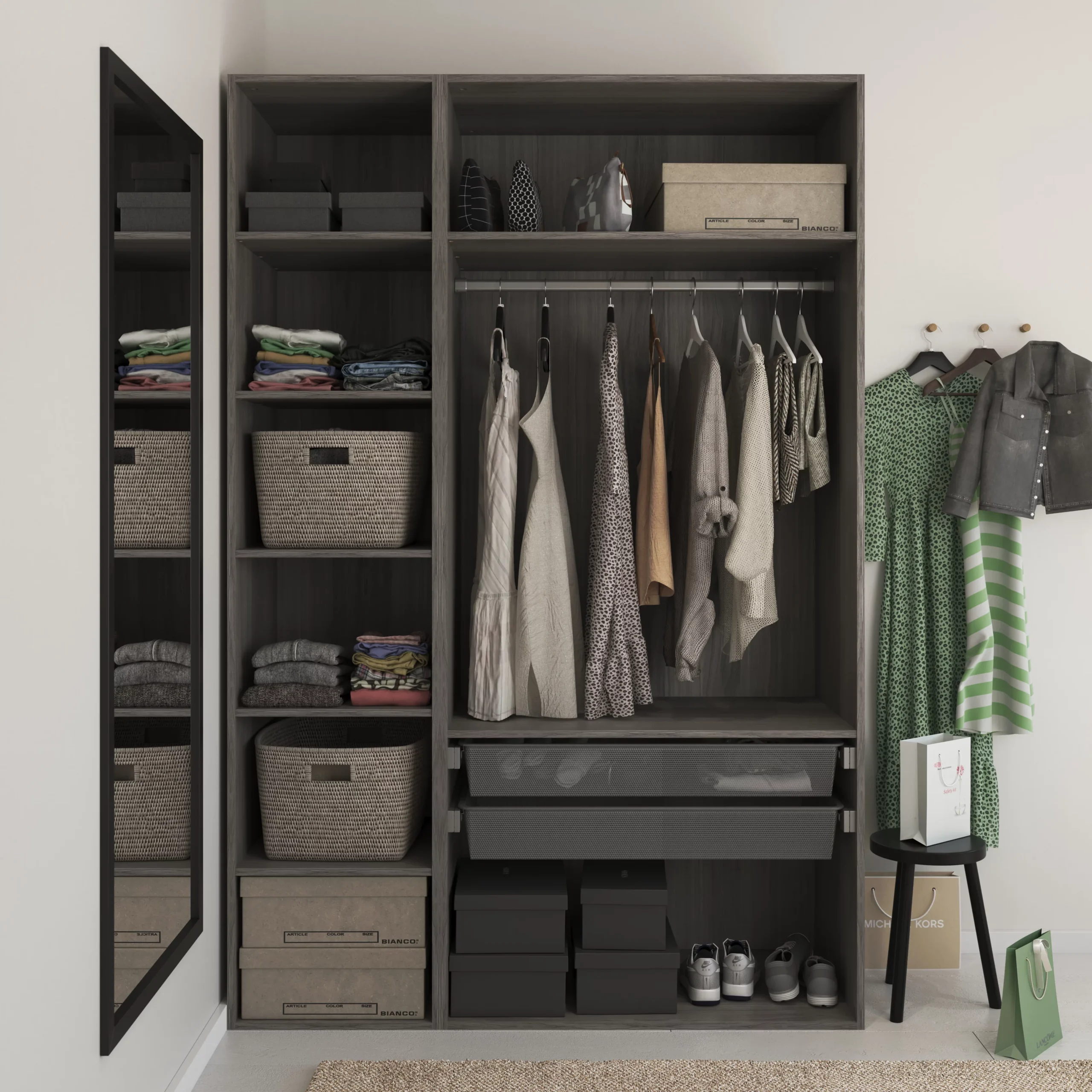 GoodHome Atomia Freestanding Matt Grey Oak Effect 3 Door Triple Wardrobe (H)2250mm (W)1000mm (D)580mm 7 GoodHome Atomia Freestanding Matt Grey Oak Effect 3 Door Triple Wardrobe (H)2250mm (W)1000mm (D)580mm - Image 5