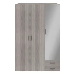 GoodHome Atomia Freestanding Mirrored Matt Grey Oak Effect 3 Door 2 Drawer Large Triple Wardrobe (H)2250mm (W)1000mm (D)580mm