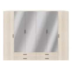 GoodHome Atomia Freestanding Mirrored Matt Oak Effect 6 Door 4 Drawer Large Wardrobe (H)2250mm (W)1000mm (D)580mm