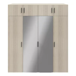 GoodHome Atomia Freestanding Mirrored Matt Oak Effect 8 Door Large Wardrobe (H)2250mm (W)1000mm (D)580mm