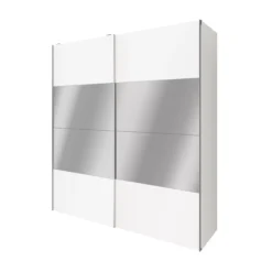 GoodHome Atomia Freestanding Mirrored Matt White 2 Door Large Double Sliding Door Wardrobe (H)2250mm (W)2000mm (D)635mm