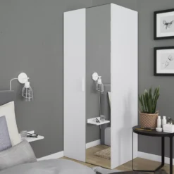 GoodHome Atomia Freestanding Mirrored Matt White 2 Door Medium Wardrobe 10 GoodHome Atomia Freestanding Mirrored Matt White 2 Door Medium Wardrobe -Trade point goodhome atomia freestanding mirrored matt white 2 door medium wardrobe5059340102146 01i