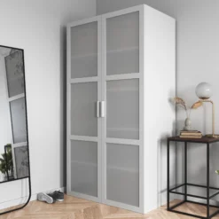 GoodHome Atomia Freestanding Opaque Mirrored White 2 Door Medium Wardrobe (D)580mm -Trade point goodhome atomia freestanding opaque mirrored white 2 door medium wardrobe d 580mm5059340102849 01i
