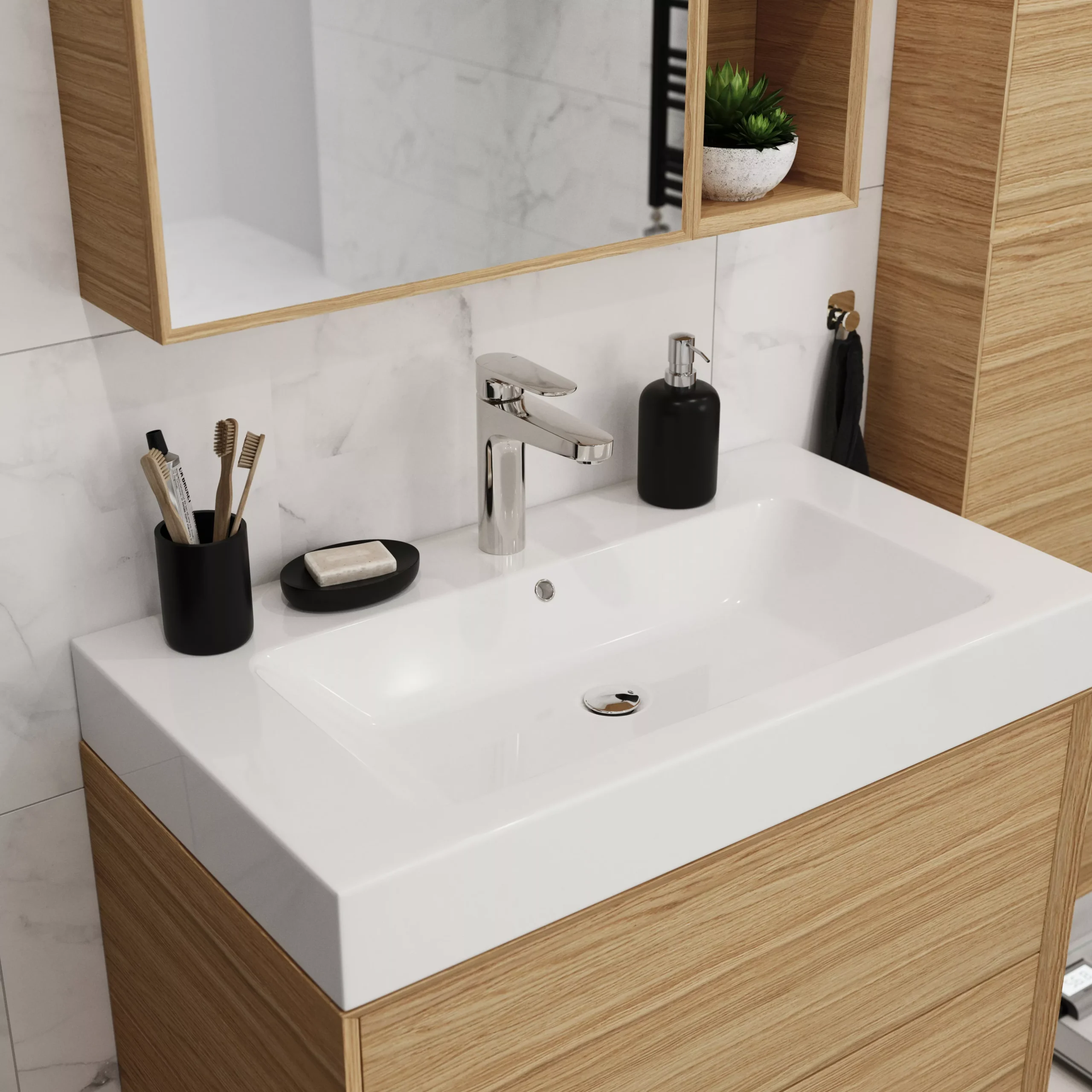 GoodHome Avela Matt Oak Effect Wall-mounted Vanity Unit & Basin Set (W)800mm (H)742mm 11 GoodHome Avela Matt Oak Effect Wall-mounted Vanity Unit & Basin Set (W)800mm (H)742mm - Image 9
