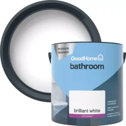 GoodHome Bathroom Brilliant White Soft Sheen Emulsion Paint, 2.5L