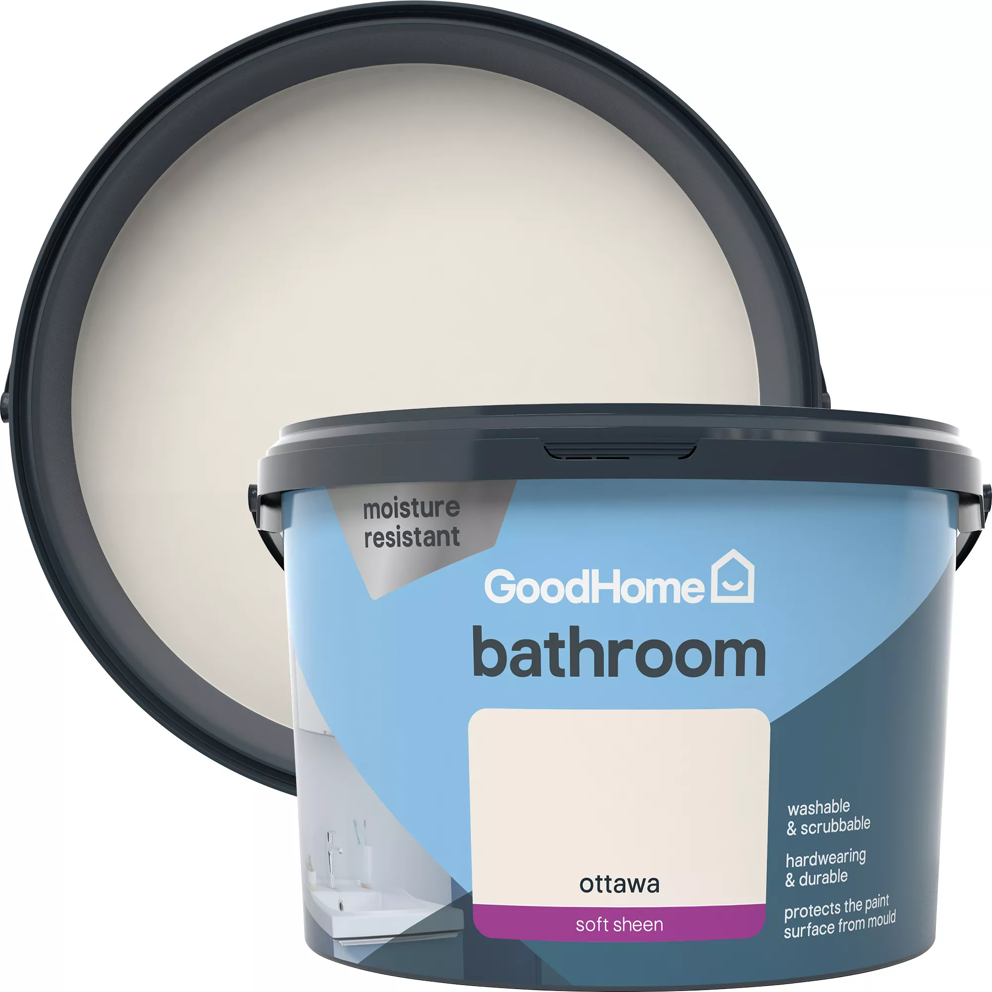 GoodHome Bathroom Ottawa Soft Sheen Emulsion Paint, 2.5L 3 GoodHome Bathroom Ottawa Soft Sheen Emulsion Paint, 2.5L