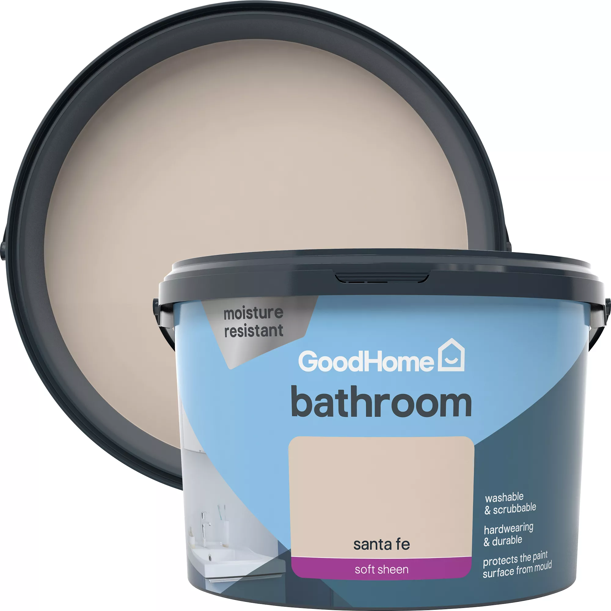 GoodHome Bathroom Santa Fe Soft Sheen Emulsion Paint, 2.5L 3 GoodHome Bathroom Santa Fe Soft Sheen Emulsion Paint, 2.5L