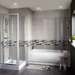 GoodHome Calera Straight Silver Effect Frame Bath Screen, (H)140cm (W)1040mm -Trade point goodhome calera straight silver effect frame bath screen h 140cm w 1040mm3663602769576 04bq