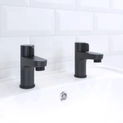 GoodHome Cavally Black Modern Basin Pillar Tap -Trade point goodhome cavally black modern basin pillar tap5059340185453 01i