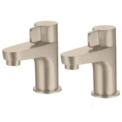 GoodHome Cavally Nickel Effect Bath Pillar Tap, Pair