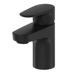 GoodHome Cavally Small Matt Black Round Deck-mounted Manual Basin Mono Mixer Tap
