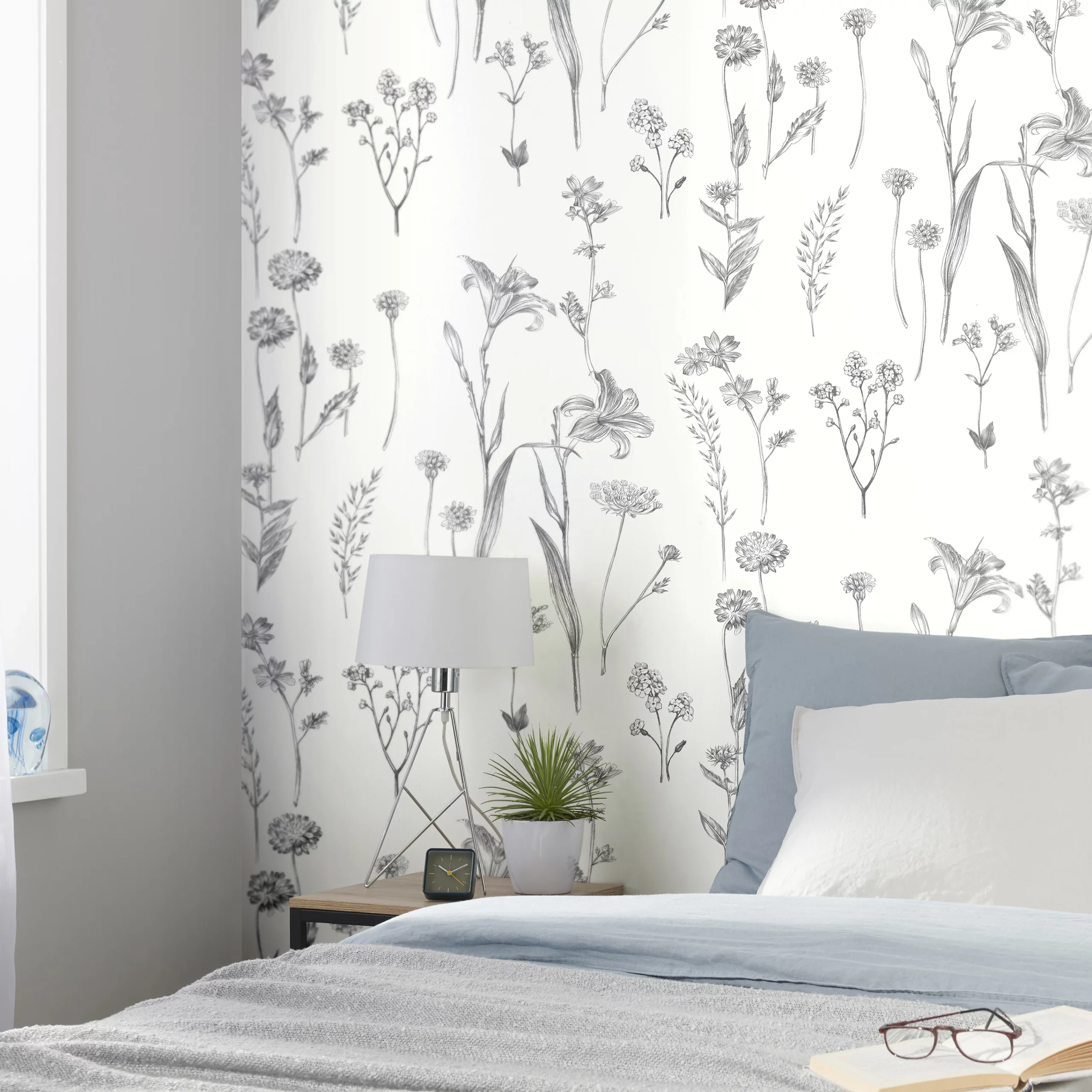 GoodHome Conyza Grey & White Floral Textured Wallpaper 6 GoodHome Conyza Grey & White Floral Textured Wallpaper - Image 4