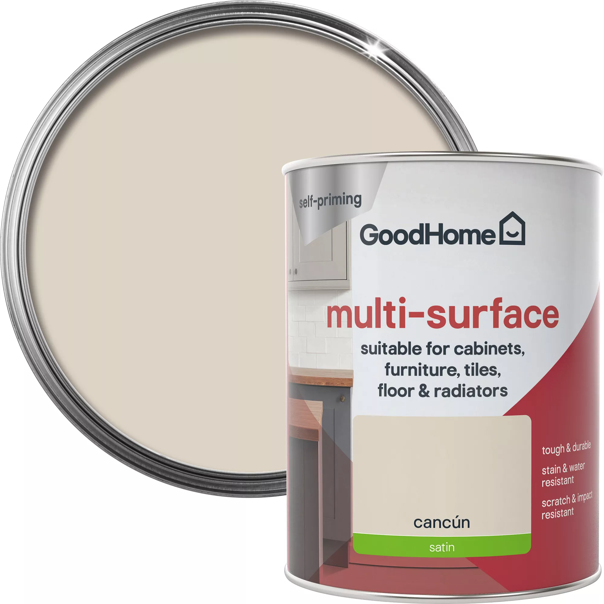 GoodHome Durable Cancun Satin Multi-surface Paint, 750ml 3 GoodHome Durable Cancun Satin Multi-surface Paint, 750ml