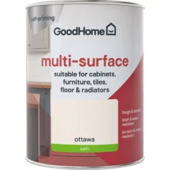 GoodHome Durable Ottawa Satin Multi-surface Paint, 750ml -Trade point goodhome durable ottawa satin multi surface paint 750ml3663602585763 02c