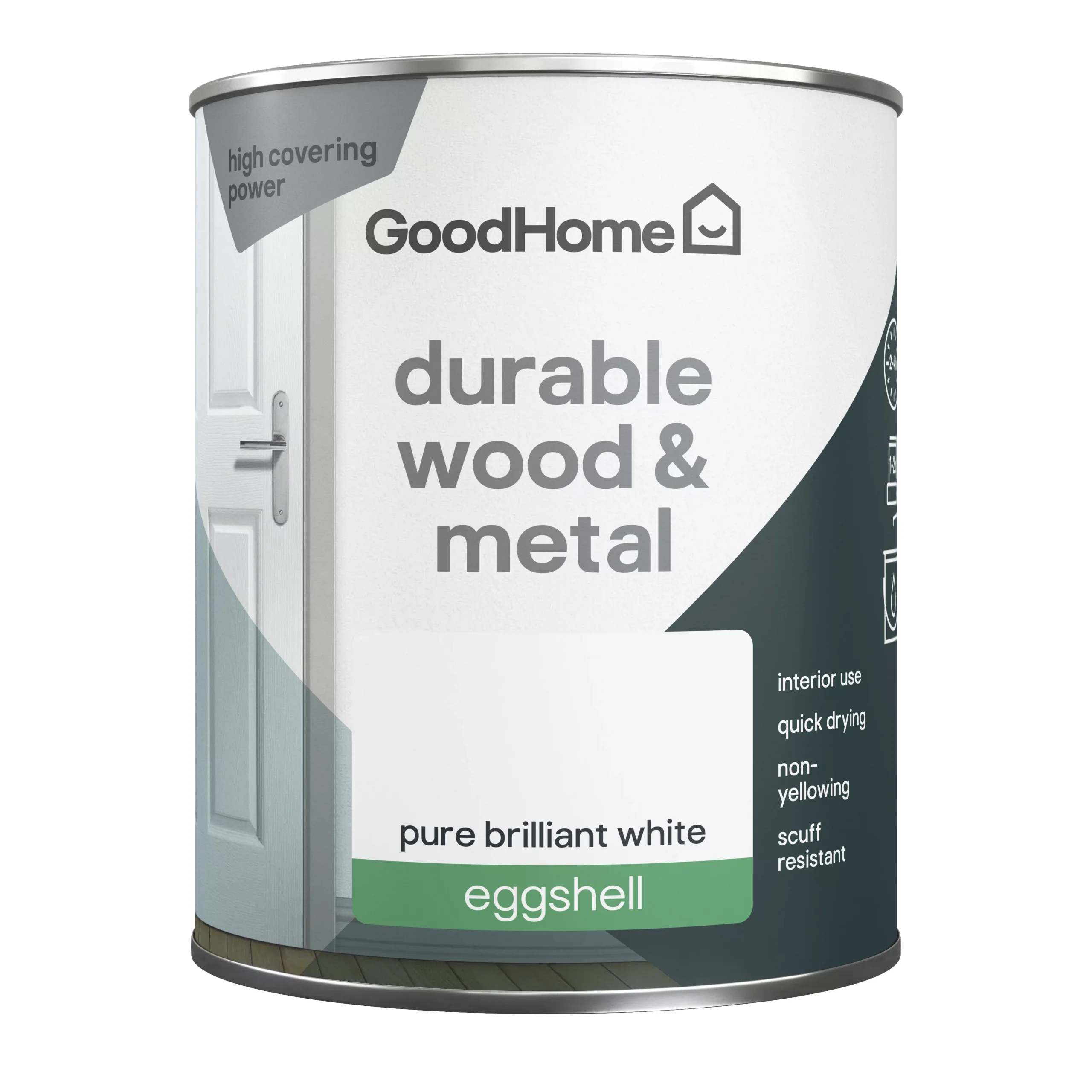 GoodHome Durable Pure Brilliant White Eggshell Metal & Wood Paint, 750ml 4 GoodHome Durable Pure Brilliant White Eggshell Metal & Wood Paint, 750ml - Image 2