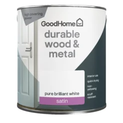 GoodHome Durable Pure Brilliant White Satinwood Metal & Wood Paint, 2.5L 7 GoodHome Durable Pure Brilliant White Satinwood Metal & Wood Paint, 2.5L -Trade point goodhome durable pure brilliant white satinwood metal wood paint 2 5l5059340188317 02c