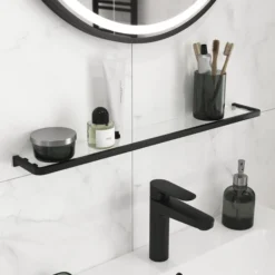 GoodHome Elland Matt Black Steel & Tempered Glass Wall-mounted Bathroom Shelf, (L)600mm (D)120mm (H) 20mm 8 GoodHome Elland Matt Black Steel & Tempered Glass Wall-mounted Bathroom Shelf, (L)600mm (D)120mm (H) 20mm -Trade point goodhome elland matt black steel tempered glass wall mounted bathroom shelf l 600mm d 120mm h 20mm5059340107288 01i