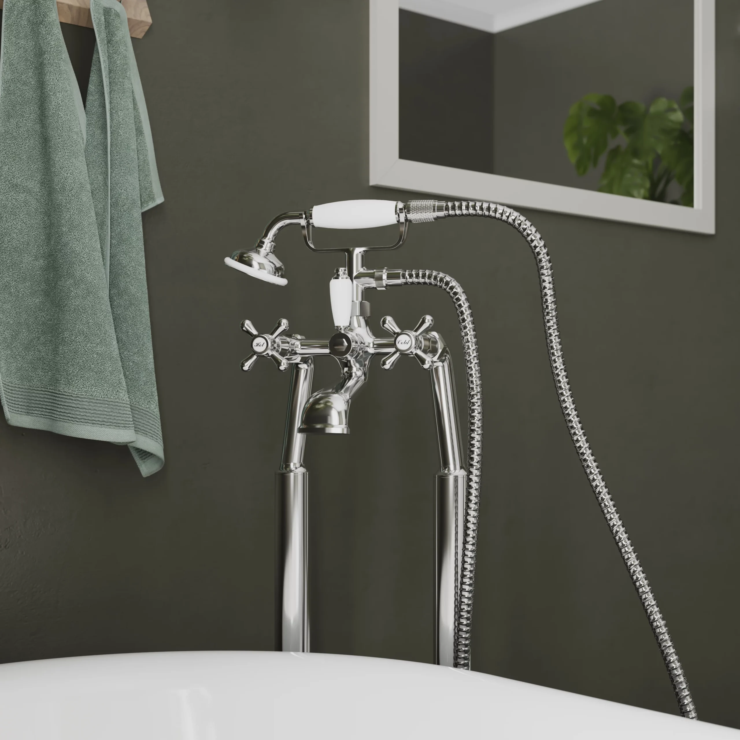 GoodHome Etel Chrome Effect Floor-mounted Bath Mono Mixer Mono Mixer Tap With Shower Kit 5 GoodHome Etel Chrome Effect Floor-mounted Bath Mono Mixer Mono Mixer Tap With Shower Kit - Image 3