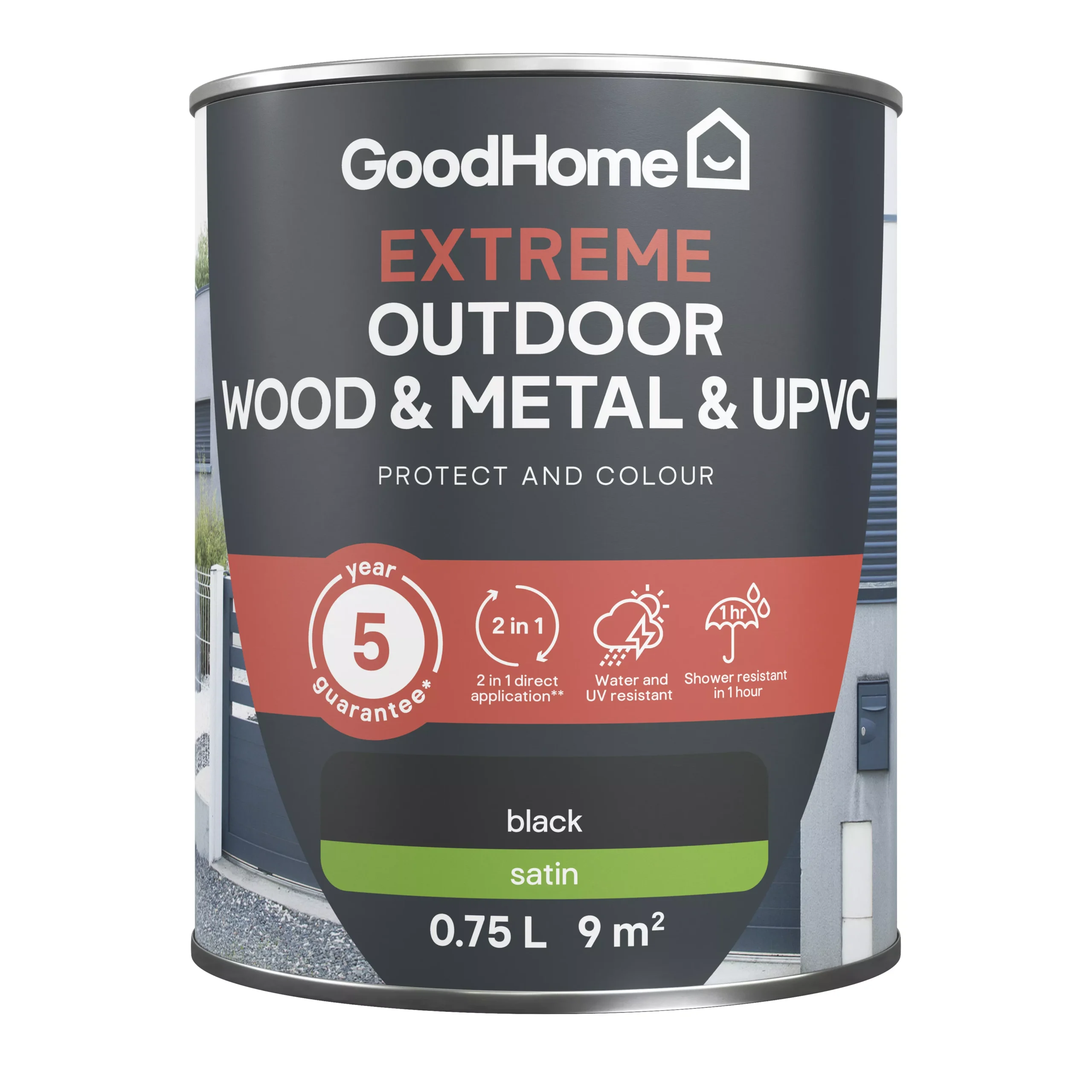 GoodHome Extreme Outdoor Black Satinwood Multi-surface Paint, 750ml 4 GoodHome Extreme Outdoor Black Satinwood Multi-surface Paint, 750ml - Image 2