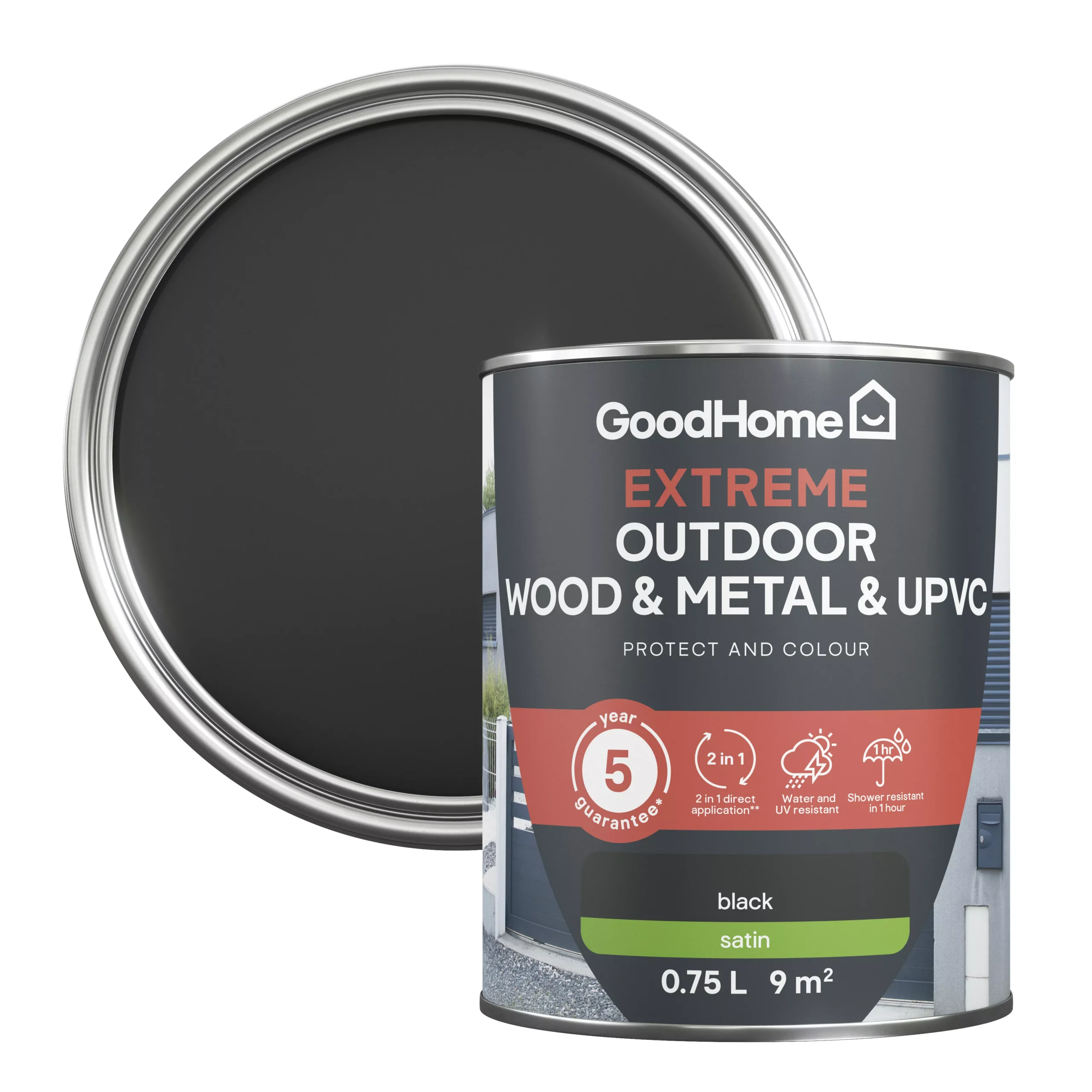 GoodHome Extreme Outdoor Black Satinwood Multi-surface Paint, 750ml 3 GoodHome Extreme Outdoor Black Satinwood Multi-surface Paint, 750ml