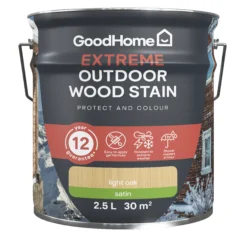 GoodHome Extreme Outdoor Light Oak Satin Quick Dry Wood Stain, 2.5L 9 GoodHome Extreme Outdoor Light Oak Satin Quick Dry Wood Stain, 2.5L -Trade point goodhome extreme outdoor light oak satin quick dry wood stain 2 5l5059340297521 02c