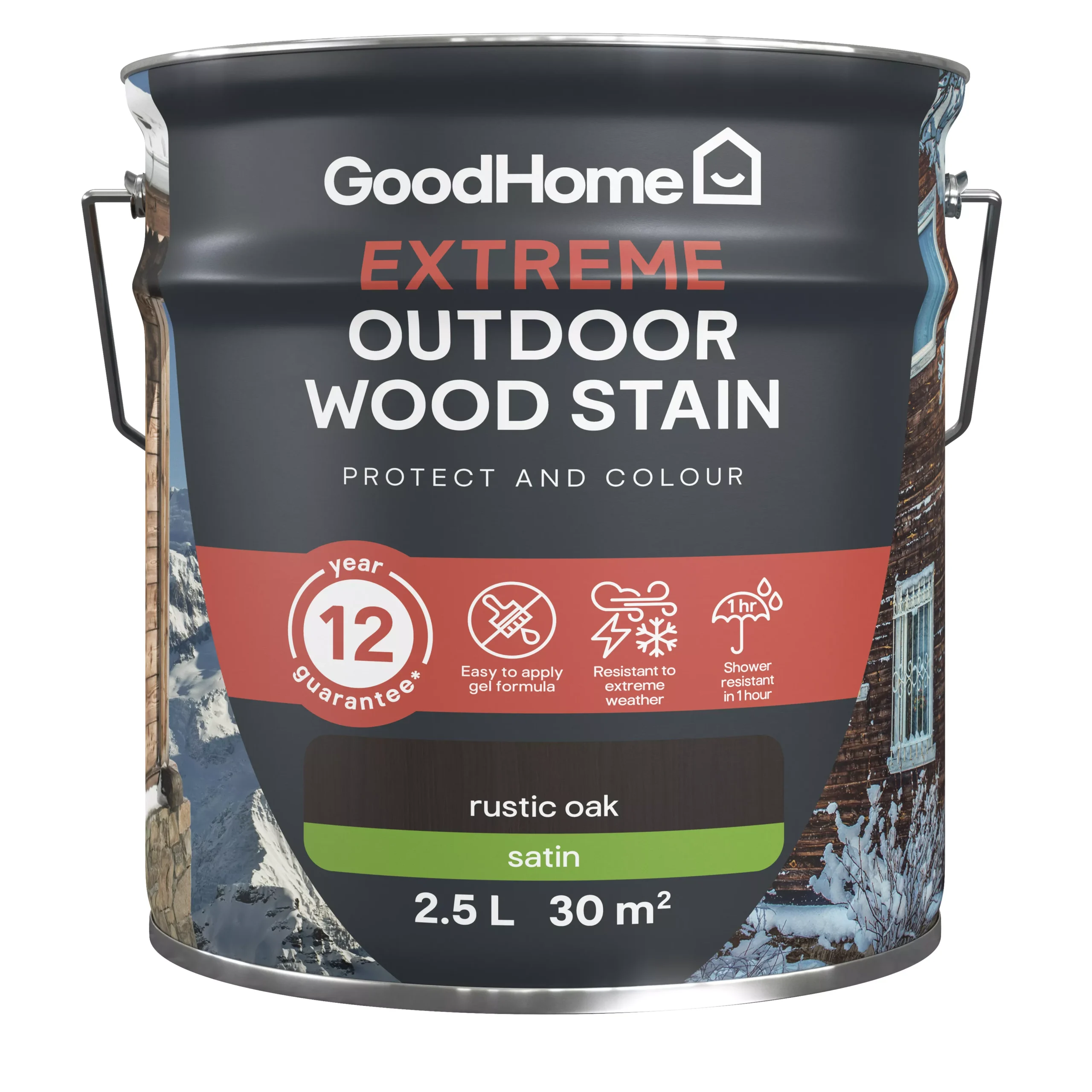 GoodHome Extreme Outdoor Rustic Oak Satin Quick Dry Wood Stain, 2.5L 4 GoodHome Extreme Outdoor Rustic Oak Satin Quick Dry Wood Stain, 2.5L - Image 2