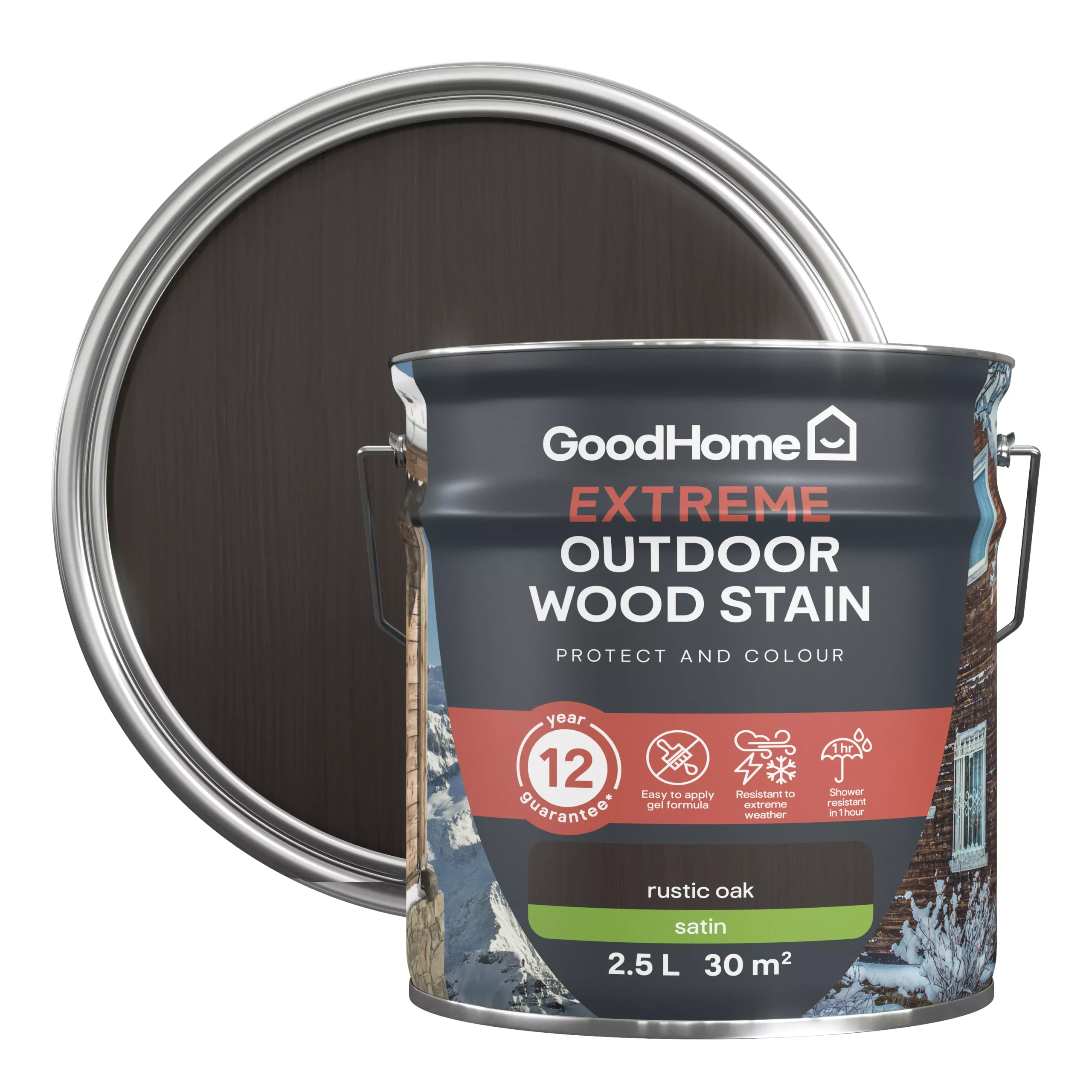 GoodHome Extreme Outdoor Rustic Oak Satin Quick Dry Wood Stain, 2.5L 3 GoodHome Extreme Outdoor Rustic Oak Satin Quick Dry Wood Stain, 2.5L