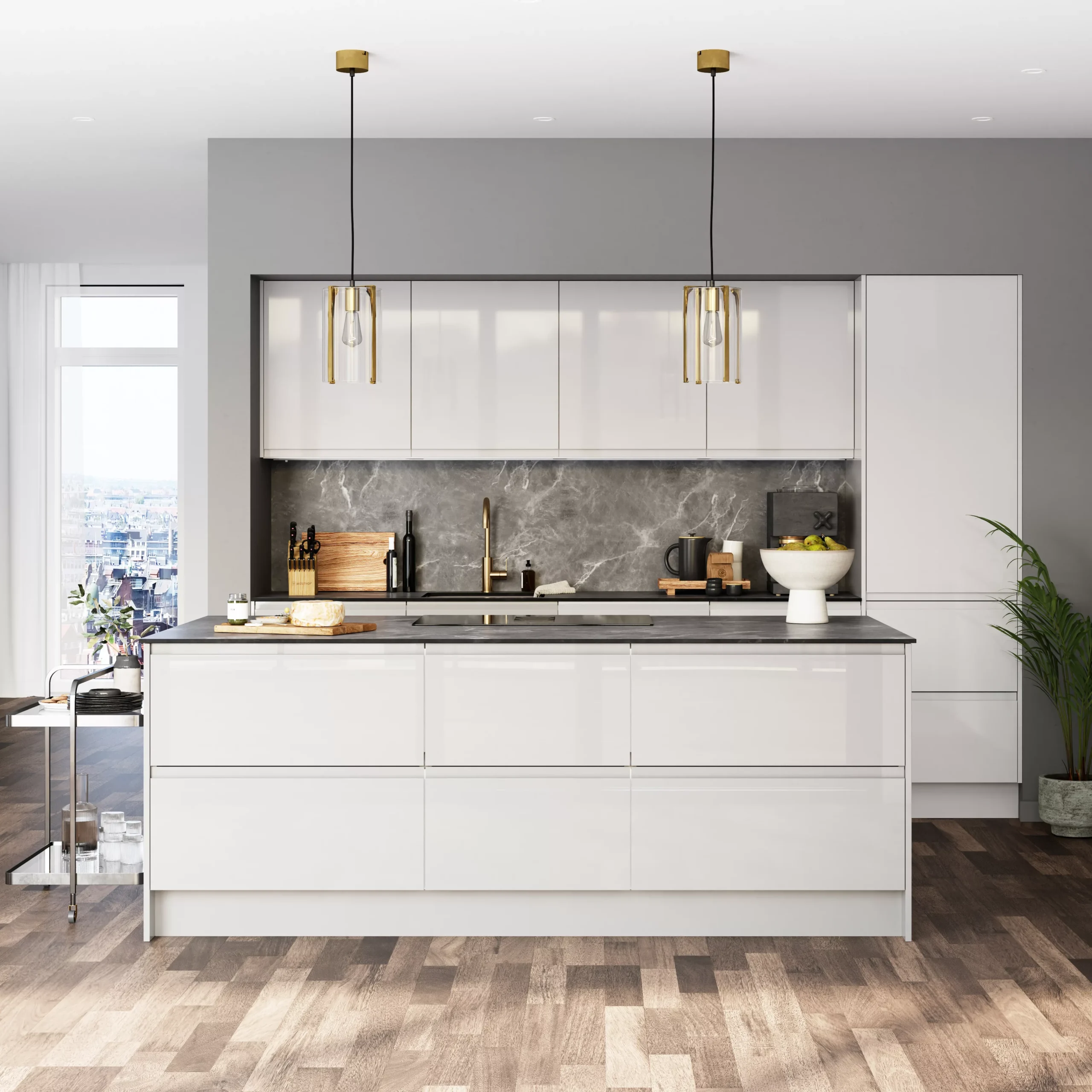 GoodHome Garcinia Gloss Light Grey Integrated Handle 70:30 Larder Cabinet Door (W)300mm (H)1287mm (T)19mm 8 GoodHome Garcinia Gloss Light Grey Integrated Handle 70:30 Larder Cabinet Door (W)300mm (H)1287mm (T)19mm - Image 6
