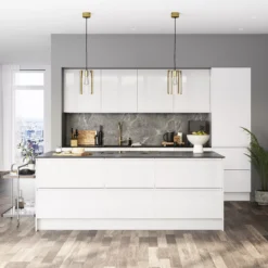 GoodHome Garcinia Gloss Light Grey Integrated Handle Base Kitchen Cabinet (W)1000mm (H)720mm -Trade point goodhome garcinia gloss light grey integrated handle base kitchen cabinet w 1000mm h 720mm5059340702377 10i bq