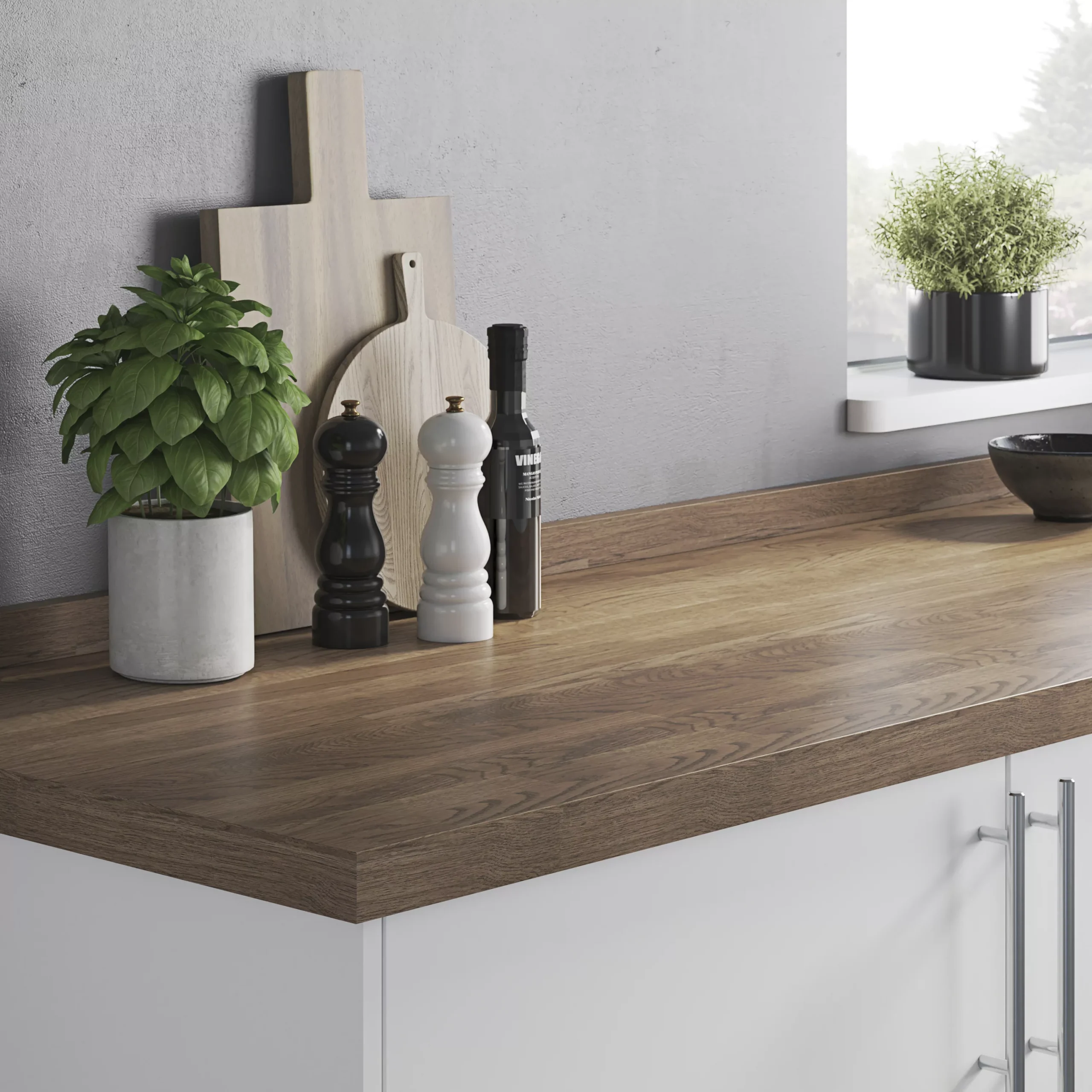 GoodHome Hinita Stained Dark Wood Effect Solid Oak Upstand (L)3000mm 5 GoodHome Hinita Stained Dark Wood Effect Solid Oak Upstand (L)3000mm - Image 3