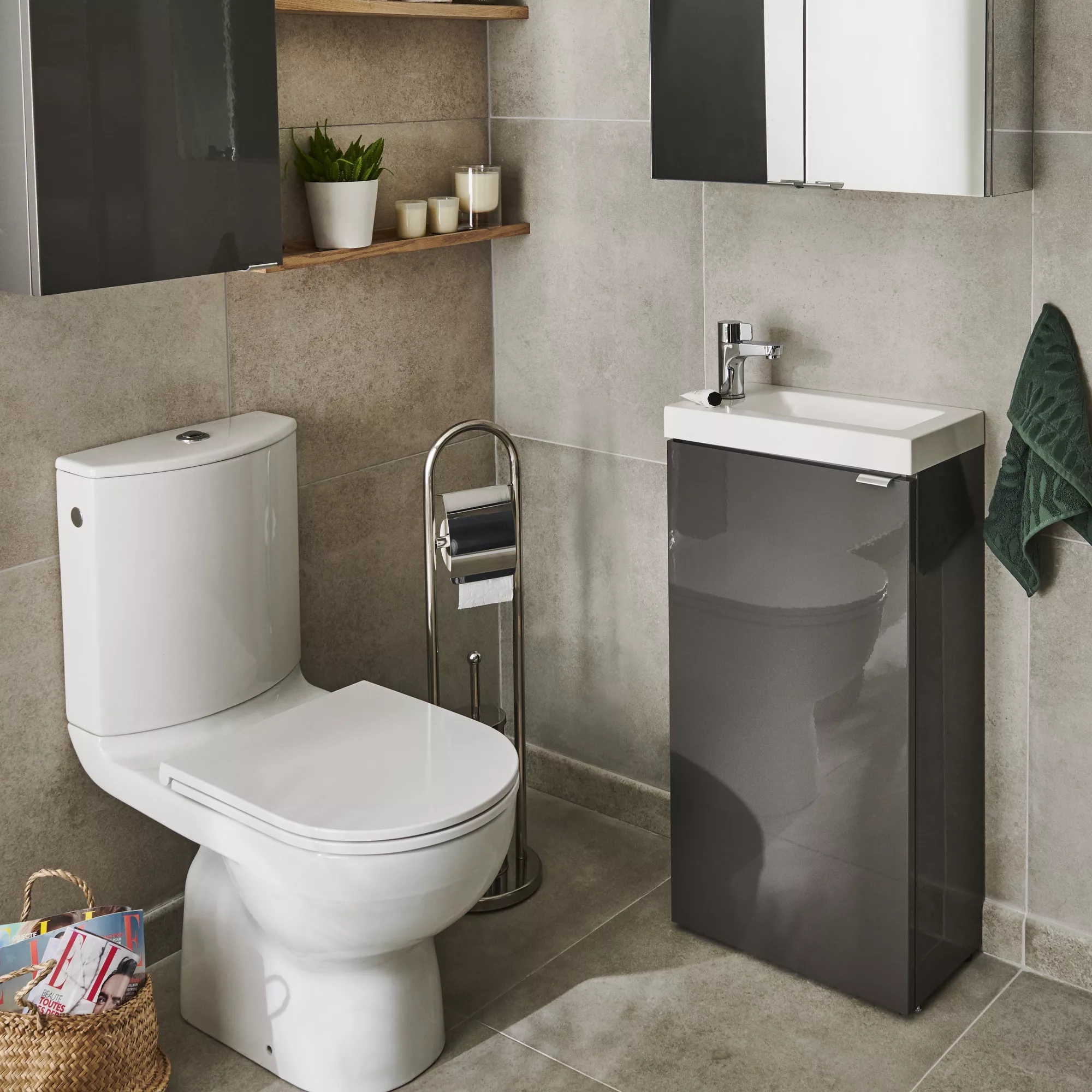 GoodHome Imandra Gloss Anthracite 1 Door Freestanding Bathroom Basin Cloakroom Unit (W)440mm (H)790mm 5 GoodHome Imandra Gloss Anthracite 1 Door Freestanding Bathroom Basin Cloakroom Unit (W)440mm (H)790mm - Image 3