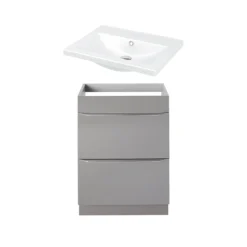 GoodHome Imandra Gloss Anthracite Freestanding Vanity Unit & Basin Set (W)604mm (H)944mm